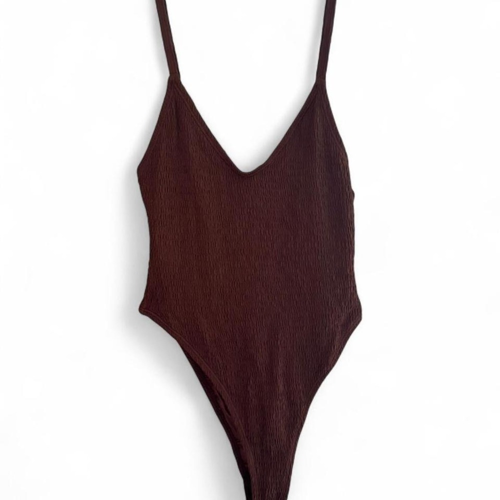Nastygal brown‎ ribbed one piece cheeky swimsuit size 2